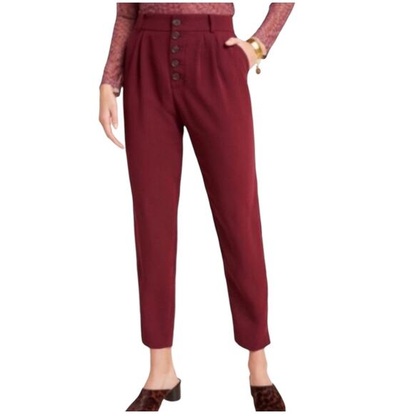 Anthropologie Womens burgundy high waist buttoned pants Size 6 - Picture 1 of 6